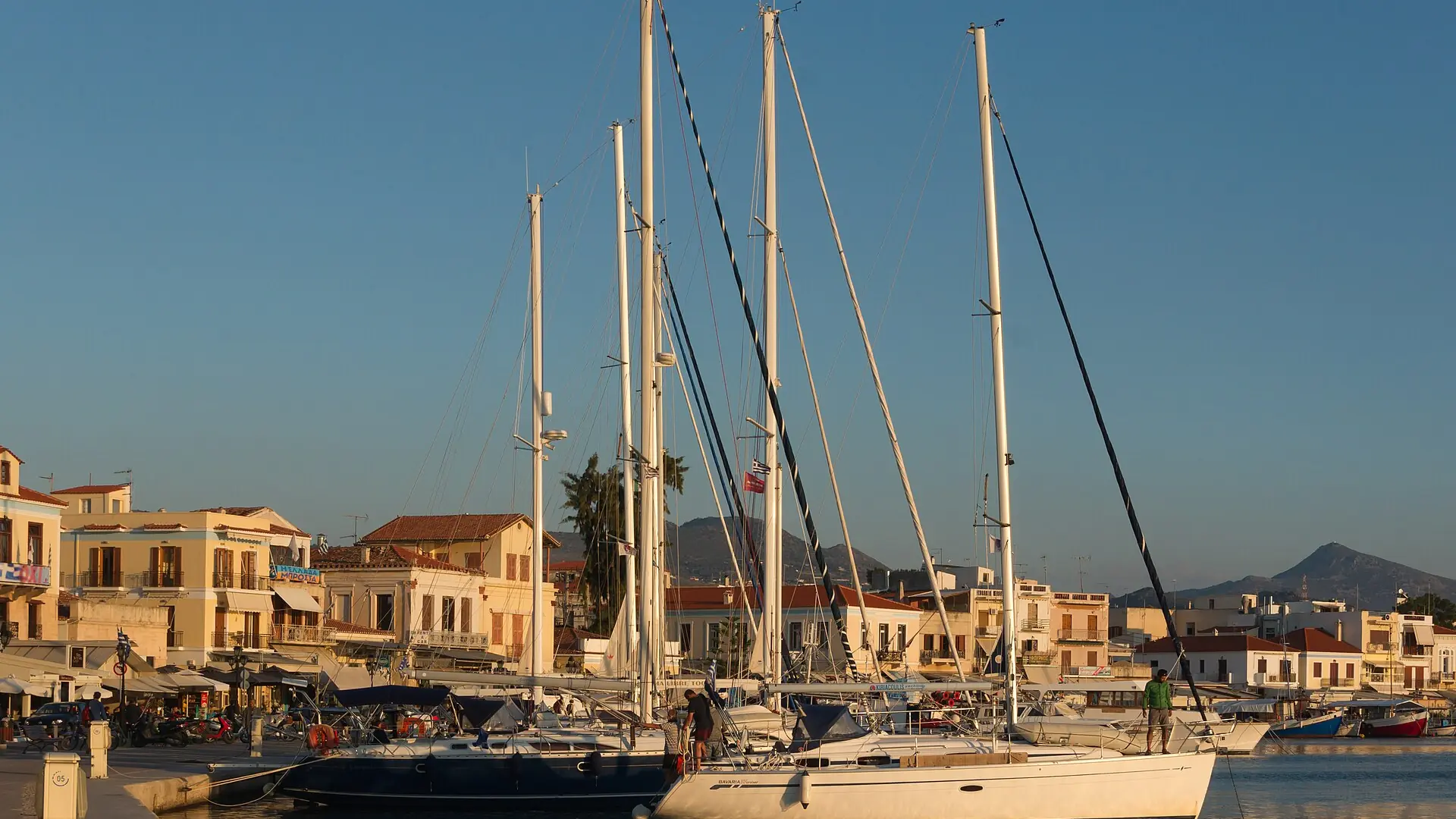 Sailing yachts in Aegina harbour
