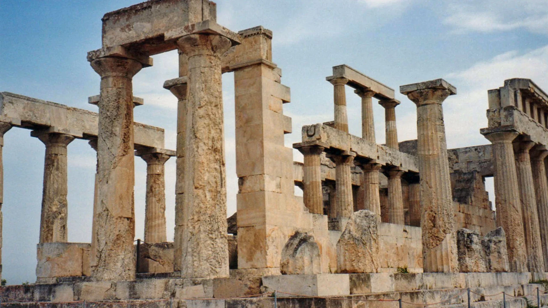 The illuminated Temple of Aphaia on Aegina at night